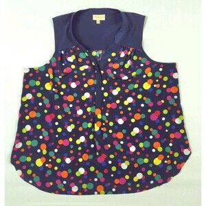 ModCloth Plus Size Top 1X Sleeveless Blouse Colorful Polka Dot Top Retro Chic